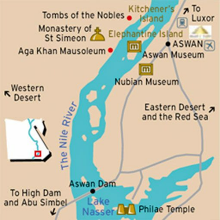 Mappa di Assuan e dell’area del Nilo